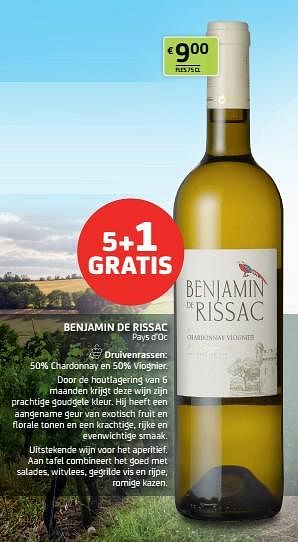 Promoties Benjamin de rissac pays d’oc - Witte wijnen - Geldig van 11/03/2022 tot 24/03/2022 bij BelBev