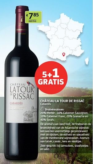 Promoties Château la tour de rissac cabardès - Rode wijnen - Geldig van 11/03/2022 tot 24/03/2022 bij BelBev