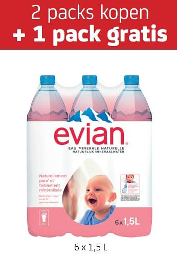 Promoties Evian 2 packs kopen + 1 pack gratis - Evian - Geldig van 11/03/2022 tot 24/03/2022 bij BelBev
