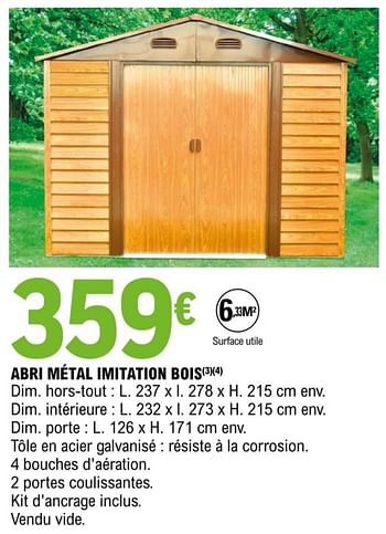 Promotions Abri métal imitation bois - Produit Maison - E.Leclerc - Valide de 01/03/2022 à 19/03/2022 chez E.Leclerc