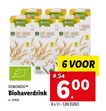 Promoties Biohaverdrink - Vemondo - Geldig van 21/03/2022 tot 26/03/2022 bij Lidl
