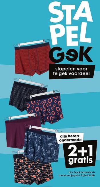 Promoties 3-pak boxershorts met streepjesprint - Huismerk - Hema - Geldig van 09/03/2022 tot 15/03/2022 bij Hema