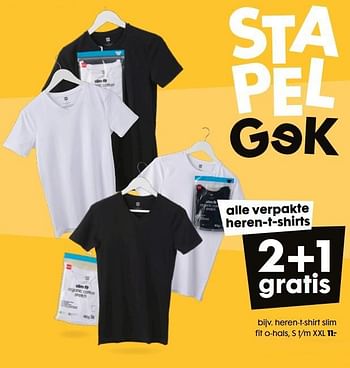 Promoties Heren-t-shirt slim fit o-hals - Huismerk - Hema - Geldig van 09/03/2022 tot 15/03/2022 bij Hema