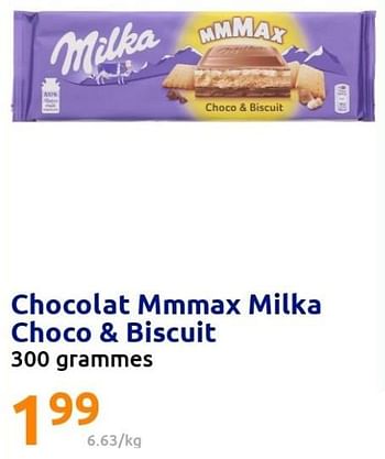 Promotions Chocolat mmmax milka choco + biscuit - Milka - Valide de 09/03/2022 à 15/03/2022 chez Action