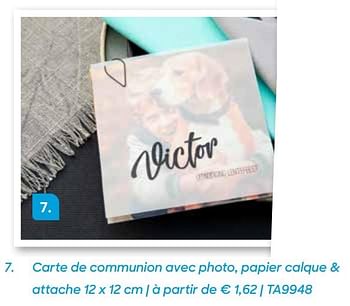 Promotions Carte de communion avec photo, papier calque + attache - Produit Maison - Ava - Valide de 04/03/2022 à 31/07/2022 chez Ava