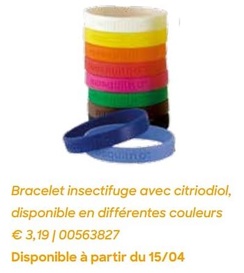 Promotions Bracelet insectifuge avec citriodiol - Produit Maison - Ava - Valide de 04/03/2022 à 31/07/2022 chez Ava