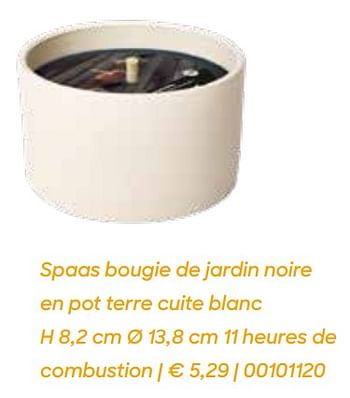 Promotions Spaas bougie de jardin noire en pot terre cuite blanc - Spaas - Valide de 04/03/2022 à 31/07/2022 chez Ava