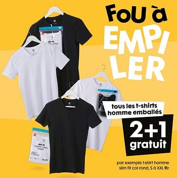 Promotions T-shirt homme slim fit col rond - Produit maison - Hema - Valide de 09/03/2022 à 15/03/2022 chez Hema