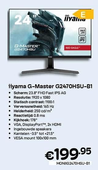 Promoties Iiyama g-master g2470hsu-b1 - Iiyama - Geldig van 09/03/2022 tot 31/03/2022 bij Compudeals