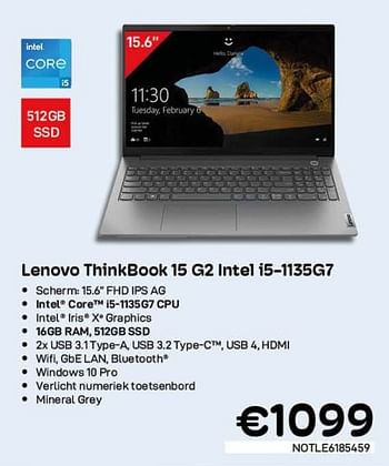 Promoties Lenovo thinkbook 15 g2 intel i5-1135g7 - Lenovo - Geldig van 09/03/2022 tot 31/03/2022 bij Compudeals