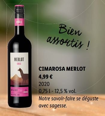 Promotions Cimarosa merlot - Vins rouges - Valide de 10/03/2022 à 17/04/2022 chez Lidl
