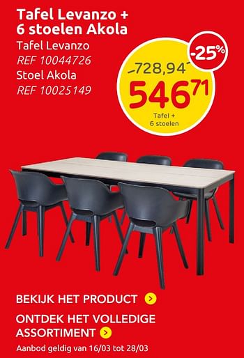 Promoties Tafel levanzo + 6 stoelen akola tafel levanzo - Huismerk - Brico - Geldig van 16/03/2022 tot 30/06/2022 bij Brico