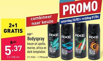 Promoties Bodyspray - Axe - Geldig van 26/03/2022 tot 01/04/2022 bij Aldi