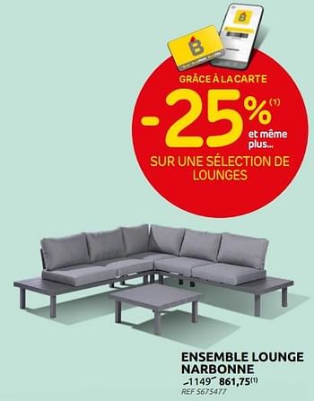 Promotions Ensemble lounge narbonne central park - Produit maison - Brico - Valide de 16/03/2022 à 28/03/2022 chez Brico