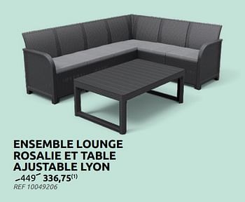 Promotions Ensemble lounge rosalie et table ajustable lyon - Produit maison - Brico - Valide de 16/03/2022 à 28/03/2022 chez Brico