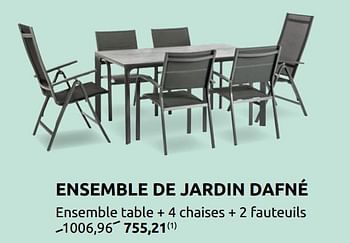 Promotions Ensemble table + 4 chaises + 2 fauteuils - Produit maison - Brico - Valide de 16/03/2022 à 28/03/2022 chez Brico