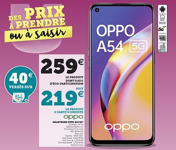 Promotions Smarthone oppo a54 5g - Oppo - Valide de 15/03/2022 à 26/03/2022 chez Super U