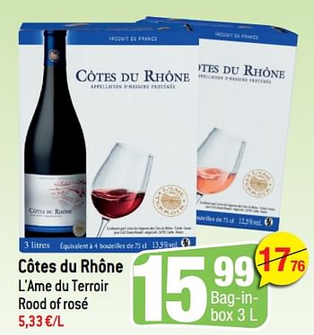 Promoties Côtes du rhône l`ame du terroir rood of rosé - Rode wijnen - Geldig van 16/03/2022 tot 05/04/2022 bij Smatch
