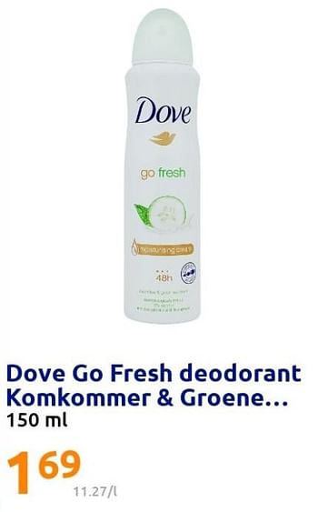 Promoties Dove go fresh deodorant komkommer + groene - Dove - Geldig van 16/03/2022 tot 22/03/2022 bij Action