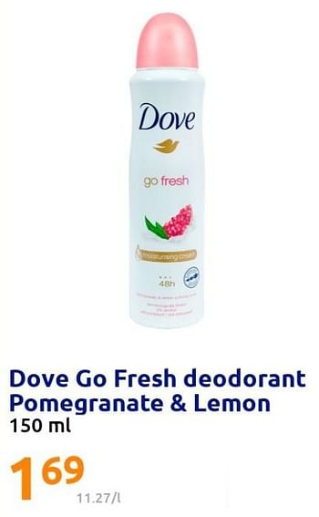 Promoties Dove go fresh deodorant pomegranate + lemon - Dove - Geldig van 16/03/2022 tot 22/03/2022 bij Action