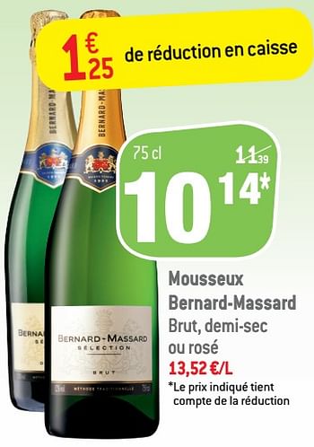 Promotions Mousseux bernard-massard brut, demi-sec ou rosé - Mousseux - Valide de 16/03/2022 à 05/04/2022 chez Match