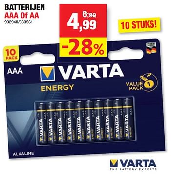 Promoties Batterijen aaa of aa - Varta - Geldig van 16/03/2022 tot 27/03/2022 bij Hubo