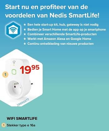 Promoties Wifi smartlife stekker type e 16a - Nedis - Geldig van 28/03/2022 tot 17/04/2022 bij Euro Shop