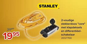 Promoties 2-voudige stekkerdoos core met klapdeksels en differentiëelschakelaar - Stanley - Geldig van 28/03/2022 tot 17/04/2022 bij Euro Shop