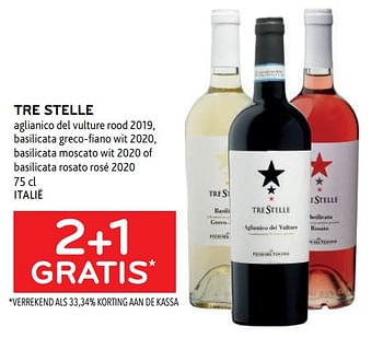 Promoties Tre stelle 2+1 gratis - Rode wijnen - Geldig van 23/03/2022 tot 05/04/2022 bij Alvo