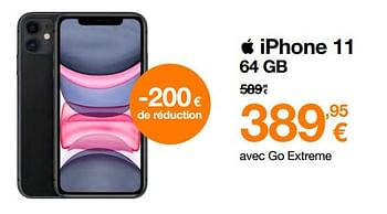 Promotions Apple iphone 11 64 gb - Apple - Valide de 18/03/2022 à 31/03/2022 chez Orange
