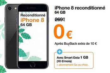 Promotions Apple iphone 8 reconditionné 64 gb - Apple - Valide de 18/03/2022 à 31/03/2022 chez Orange