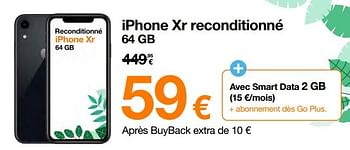 Promotions Apple iphone xr reconditionné 64 gb - Apple - Valide de 18/03/2022 à 31/03/2022 chez Orange