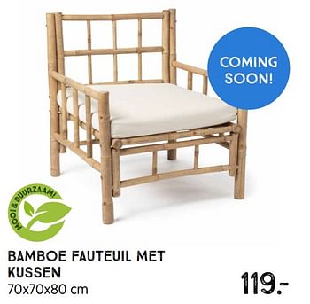 Promoties Bamboe fauteuil met kussen - Huismerk - Xenos - Geldig van 21/03/2022 tot 22/05/2022 bij Xenos