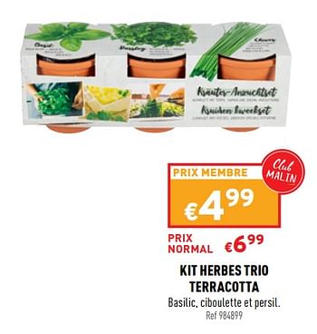 Promotions Kit herbes trio terracotta - Produit maison - Trafic  - Valide de 30/03/2022 à 03/04/2022 chez Trafic