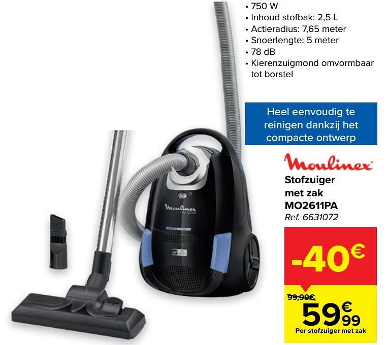 Moulinex Moulinex stofzuiger met zak mo2611pa Promotie bij Carrefour