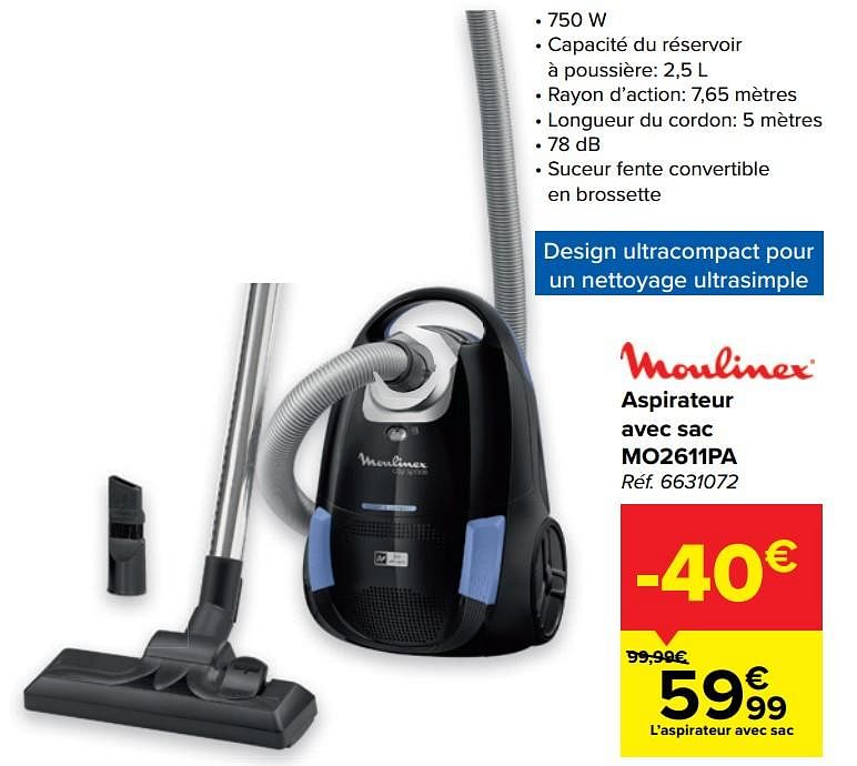 Moulinex Moulinex aspirateur avec sac mo2611pa En promotion chez