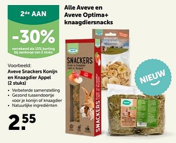Promoties Aveve snackers konijn en knaagdier appel - Huismerk - Aveve - Geldig van 30/03/2022 tot 09/04/2022 bij Aveve