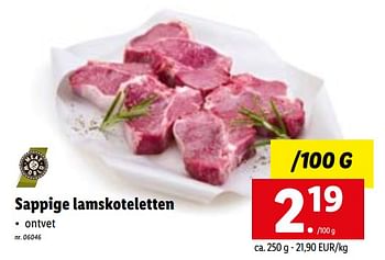 Promoties Sappige lamskoteletten - Huismerk - Lidl - Geldig van 04/04/2022 tot 10/04/2022 bij Lidl