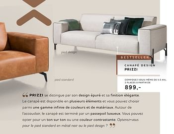 Promotions Canapé design prizzi - Produit Maison - Xooon - Valide de 24/03/2022 à 01/05/2022 chez Xooon