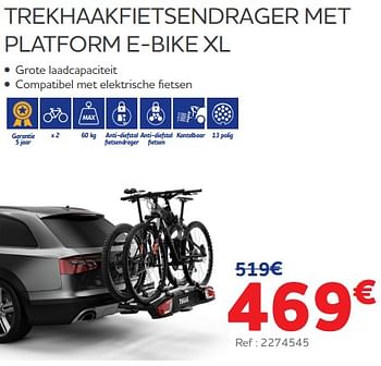 Promoties Trekhaakfietsendrager met platform e-bike xl - Huismerk - Auto 5  - Geldig van 25/03/2022 tot 30/09/2022 bij Auto 5
