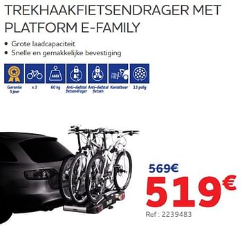 Promoties Trekhaakfietsendrager met platform e-family - Huismerk - Auto 5  - Geldig van 25/03/2022 tot 30/09/2022 bij Auto 5