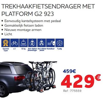 Promoties Trekhaakfietsendrager met platform g2 923 - Huismerk - Auto 5  - Geldig van 25/03/2022 tot 30/09/2022 bij Auto 5