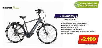 Promoties Prestige fietsen columbus - Prestige Fietsen - Geldig van 26/03/2022 tot 31/08/2022 bij Euro Shop