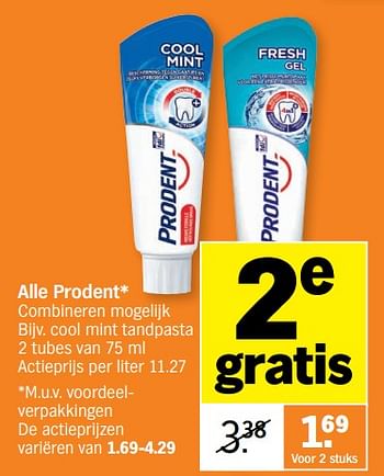 Promoties Cool mint tandpasta - Prodent - Geldig van 28/03/2022 tot 03/04/2022 bij Albert Heijn