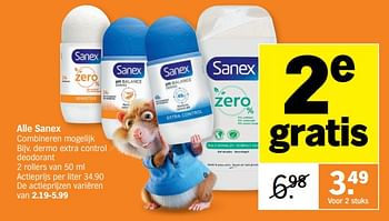 Promoties Dermo extra control deodorant - Sanex - Geldig van 28/03/2022 tot 03/04/2022 bij Albert Heijn