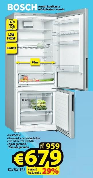Promoties Bosch combi koelkast - réfrigérateur combi kgv58vleas - Bosch - Geldig van 30/03/2022 tot 06/04/2022 bij ElectroStock