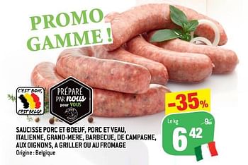 Promotions Saucisse porc et boeuf, porc et veau, italienne, grand-mere, barbecue, de campagne, auxoignons, a griller ou aufromage - Produit maison - Match - Valide de 30/03/2022 à 05/04/2022 chez Match