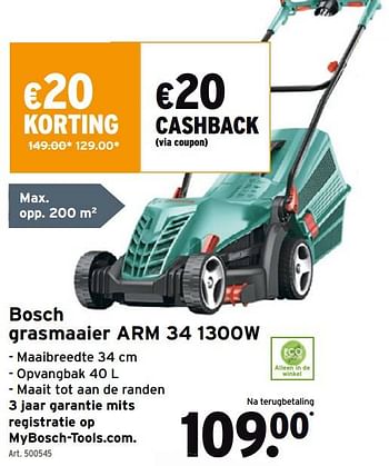 Promoties Bosch grasmaaier arm 34 - Bosch - Geldig van 30/03/2022 tot 12/04/2022 bij Gamma