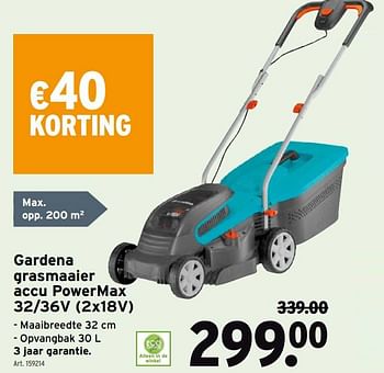 Promoties Gardena grasmaaier accu powermax 32-36v - Gardena - Geldig van 30/03/2022 tot 12/04/2022 bij Gamma