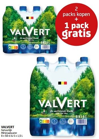 Promoties 2 packs kopen + 1 pack gratis valvert natuurlijk mineraalwater - Valvert - Geldig van 01/04/2022 tot 14/04/2022 bij BelBev